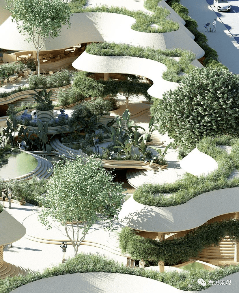 一个餐厅景观设计:chrisprecht利用台地塑造城市"梯田"景观,为城市