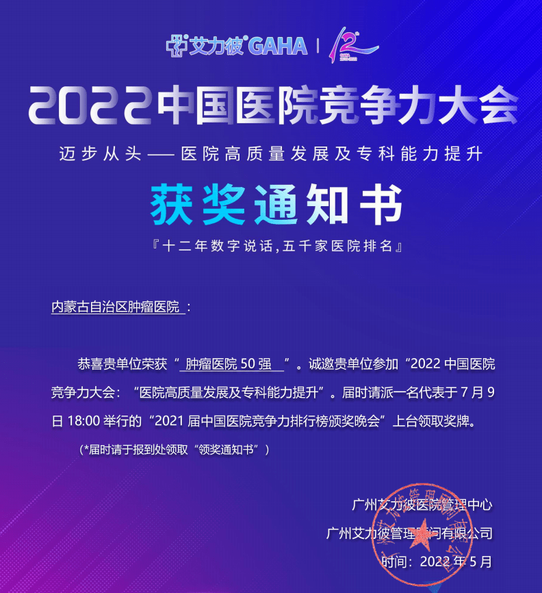 【肿瘤医院50强】2022年中国医院竞争力欧宝平台大会春季榜出炉(图1)