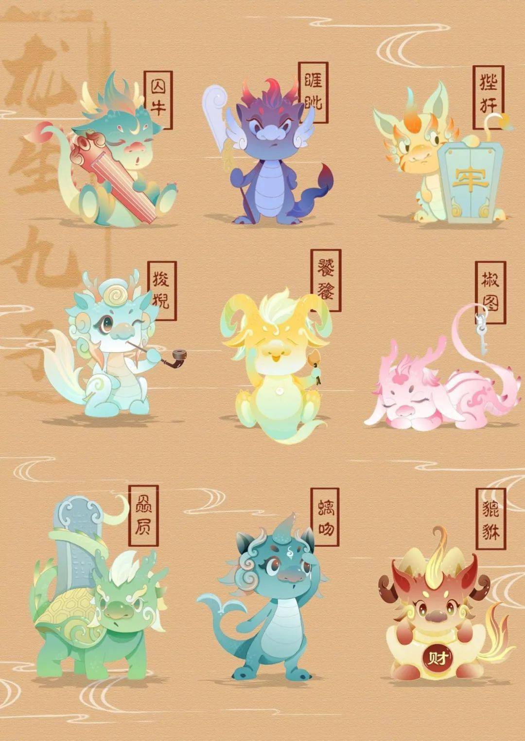 团队成员:王婷,陈敏《山海经之龙九子》根据山海经龙生九子的介绍与