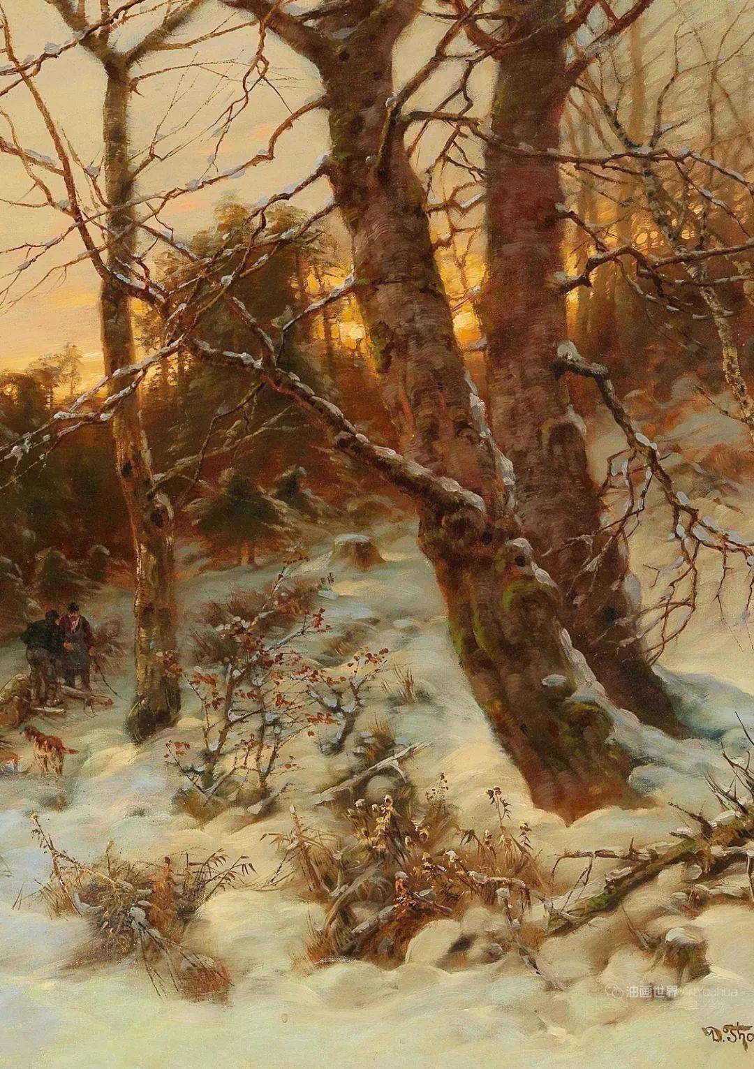 奥地利自然主义画家,作曲家德西雷·托马辛非常漂亮的雪景油画作品