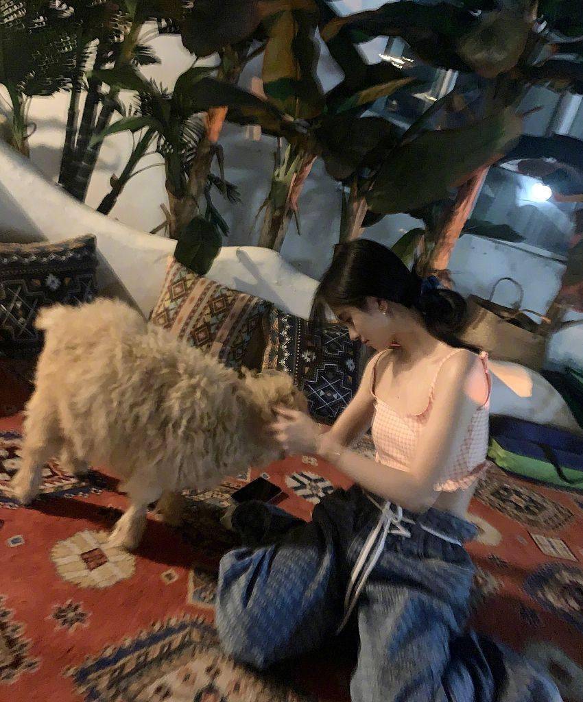 鞠婧祎发布旅行随拍 穿格纹吊带怀抱小羊尽显温柔_元气_宠物_五官