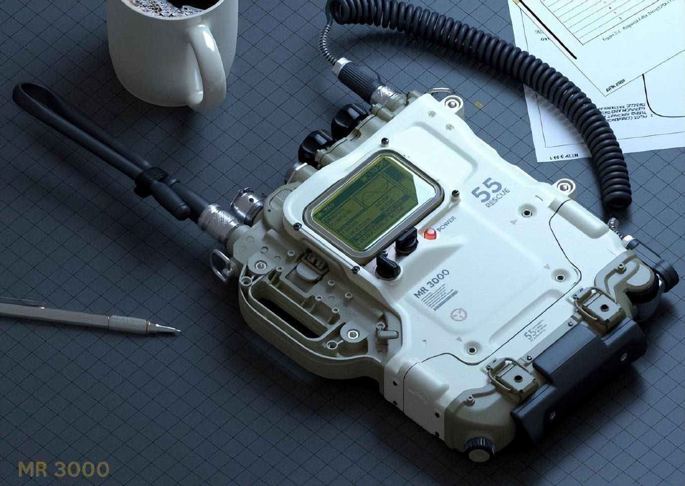 一组未来科技感物品设计对讲机用十种物品零件组合