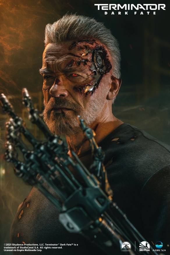 终结者黑暗命运战损t800半身像造型真实还原