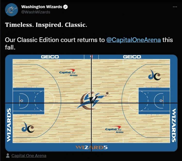 奇才推出新赛季主场经典款地板 庆祝球队更名25周年_吧友_jaychan