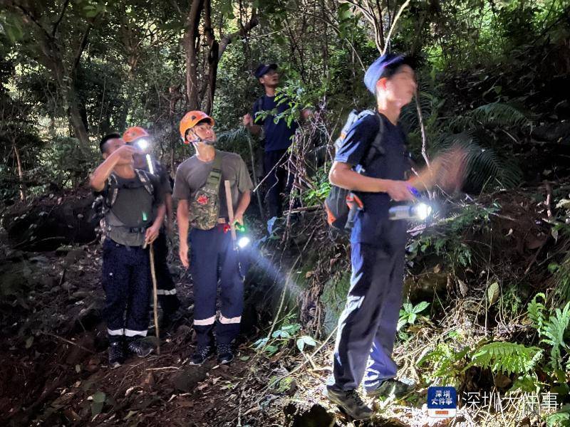 深圳两男子登七娘山被困水沟旁怕水流变大求助，消防连夜营救