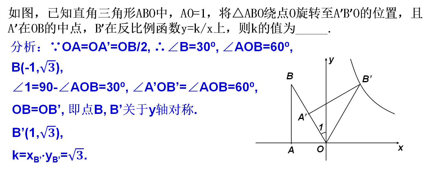 22深圳中考数学难度适中的一道题 三角形旋转与反比例函数问题 纵坐标 度角 性质