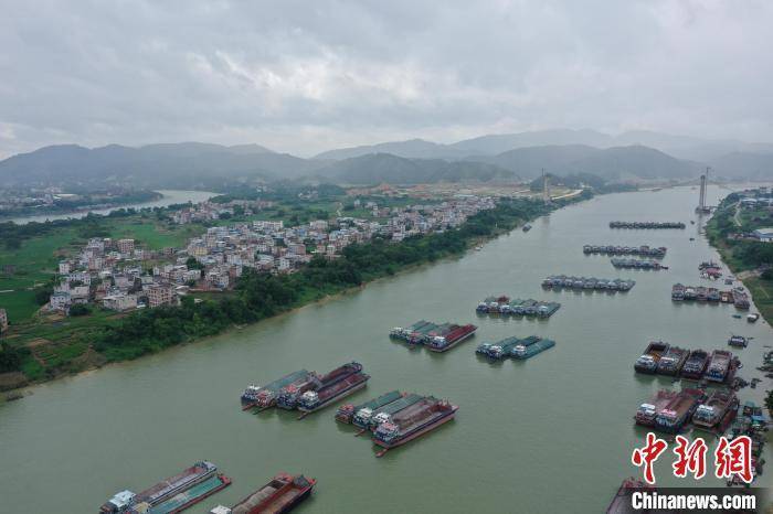 航拍平陸運河起點 鬱江航運繁忙_江口_貨船_廣西