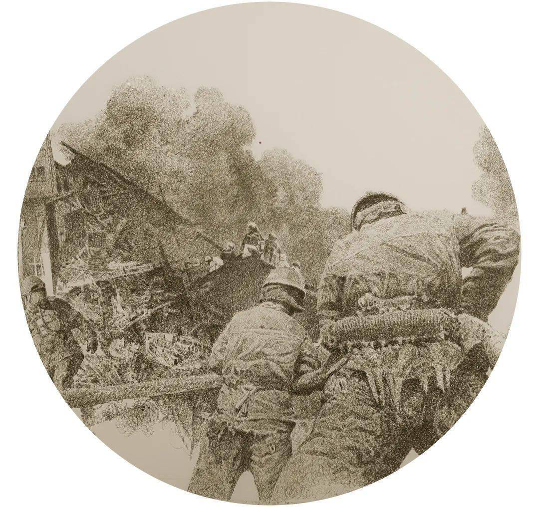 《烈火尖兵》 张思林 (布上圆珠笔)《不一样的青春》 孟瑞智 (中国画)