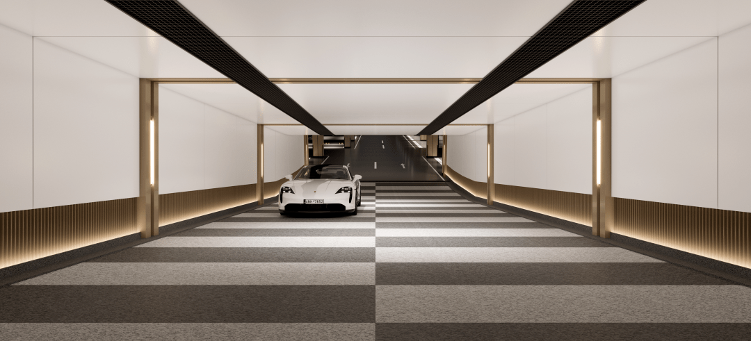 地下室效果图炫酷的车库坡道,更是朗成项目的标准配置