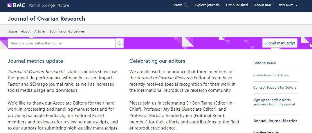 接受纯生信的低调期刊 ，影响因子5 ，中科院二区，JCR一区，卵巢疾病相关领域 收稿 Journal Ovarian