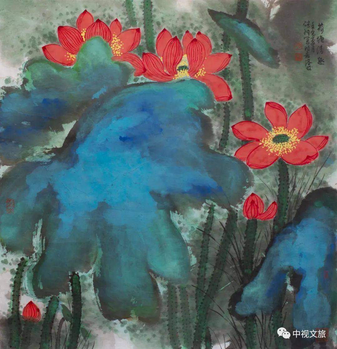 荷塘清趣喜鹊登枝兰亭图藕花香冷水风清(以下作品横向观看为佳)香远益