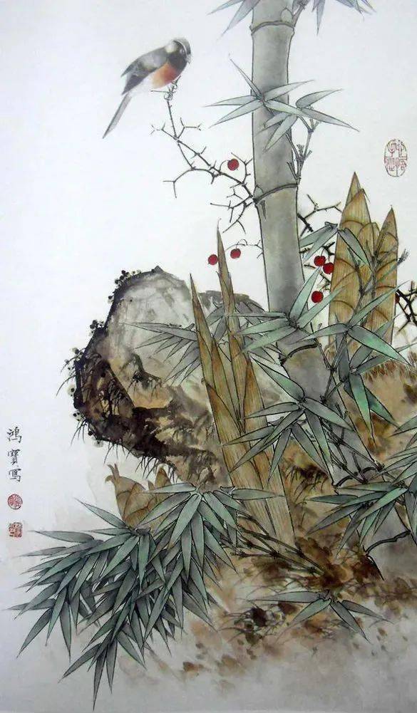 【国画教程】 工笔竹子《雨后新绿》画法步骤_花青墨_羽毛_竹叶