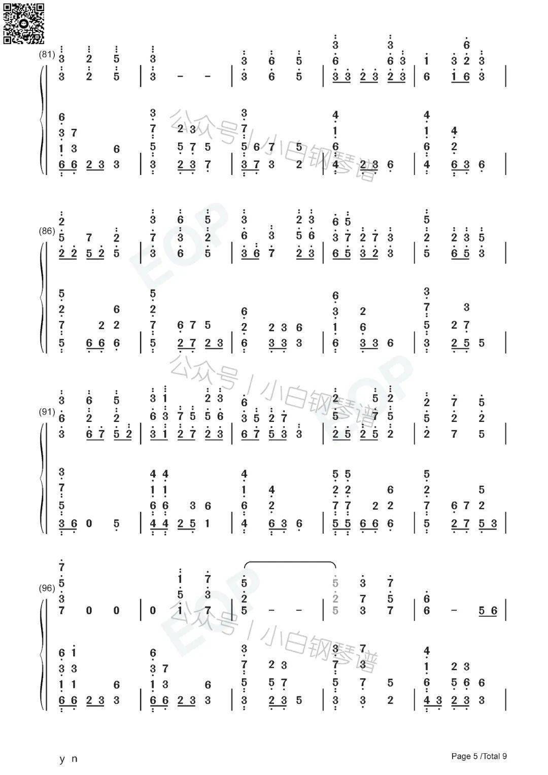 「琴谱︱浮光 (The History)」- Jannik(含简谱)_Eilish_Billie_You