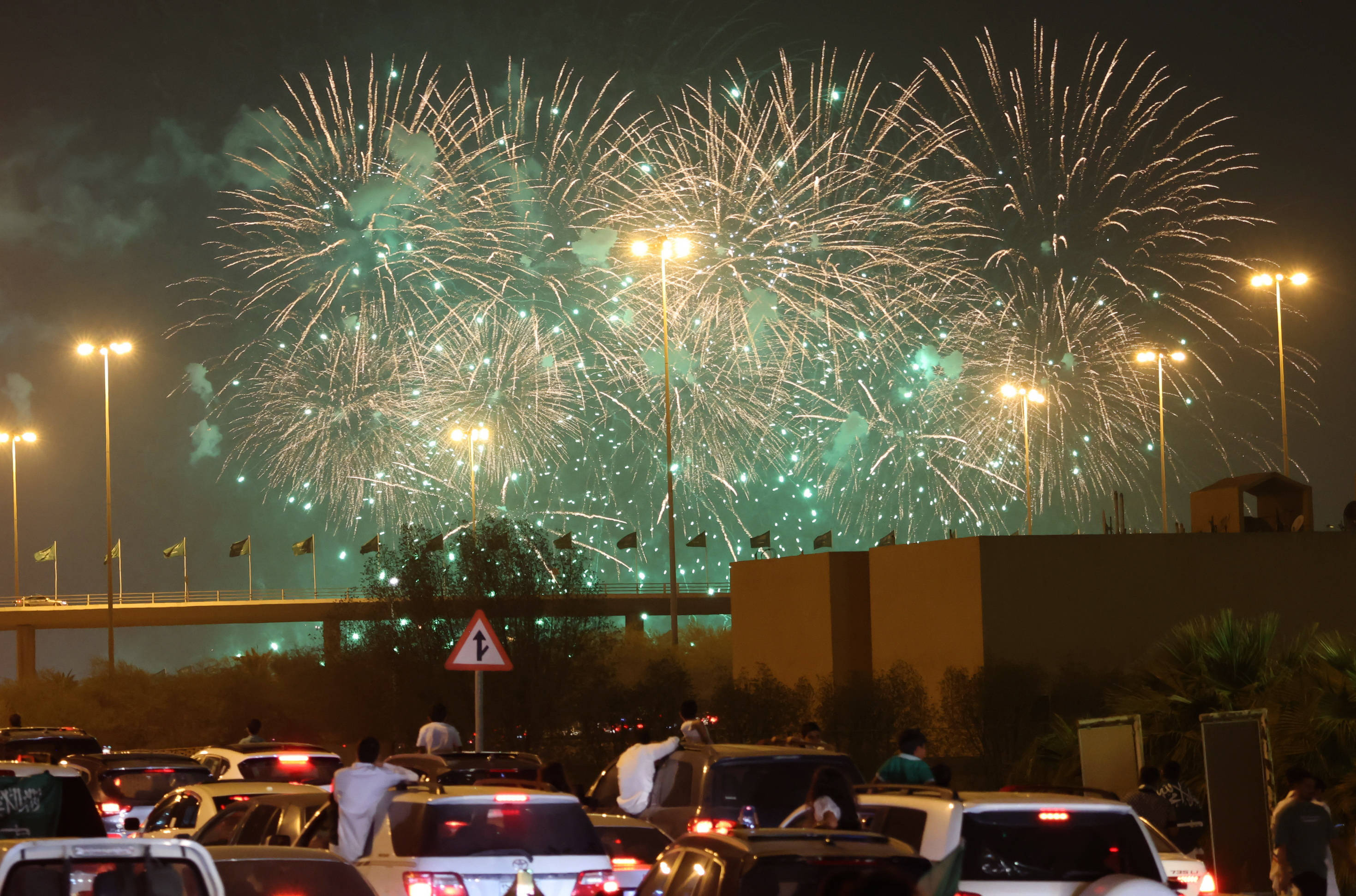 沙特阿拉伯:庆祝国庆日_新华社_利雅得_烟花