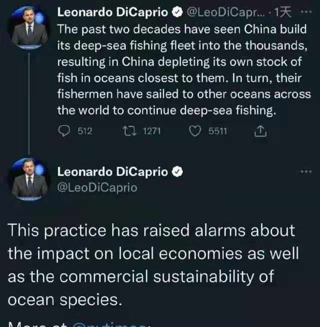 巨星小李子诽谤中国渔民，指责中国人吃太多海鲜，网友：虚伪