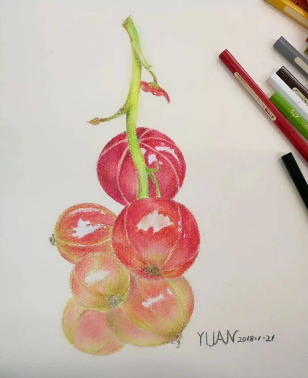 彩铅教程夏天的醋栗_暗部_果子_橙色