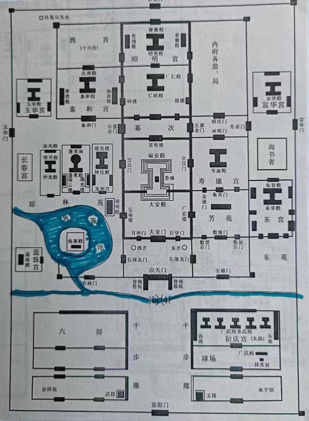 金中都复原图元大都宫城南面的崇天门,往南经皇城南面的灵星门,直抵