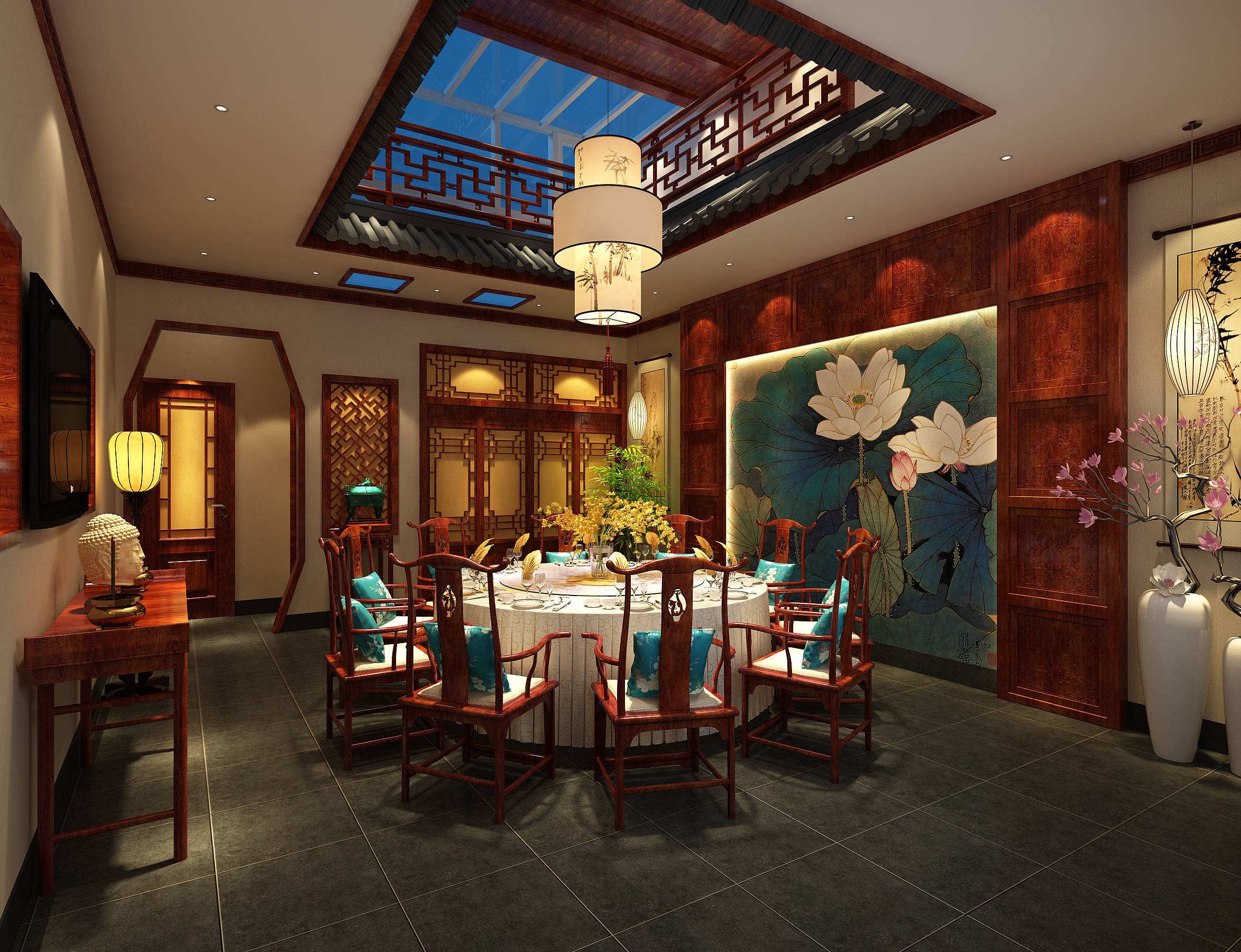 会所古典中式装修 依托中国传统文化元素_装饰_桌椅_空间