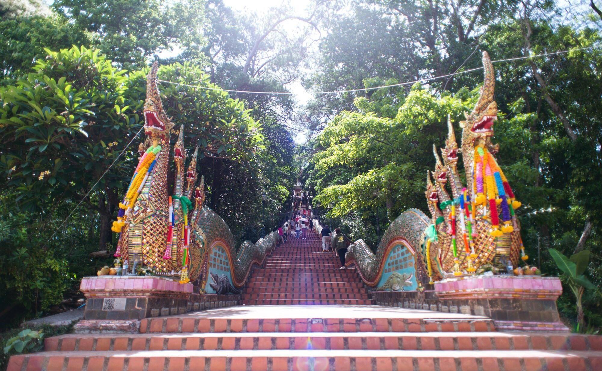 泰国清迈最著名的寺庙，白象选址皇室建造而成，因金龙雕塑而得名