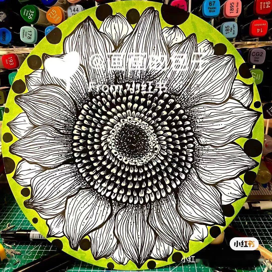 了鲜活的生命力这幅向日葵创意线描看到了吧作品非常有层次感进行刻画