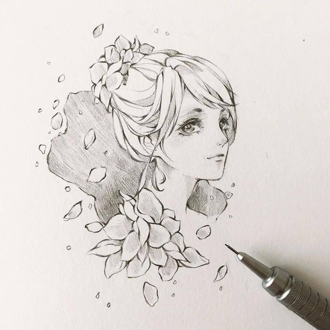 手绘动漫女孩头像线稿~画起来~_ins_版权_网络