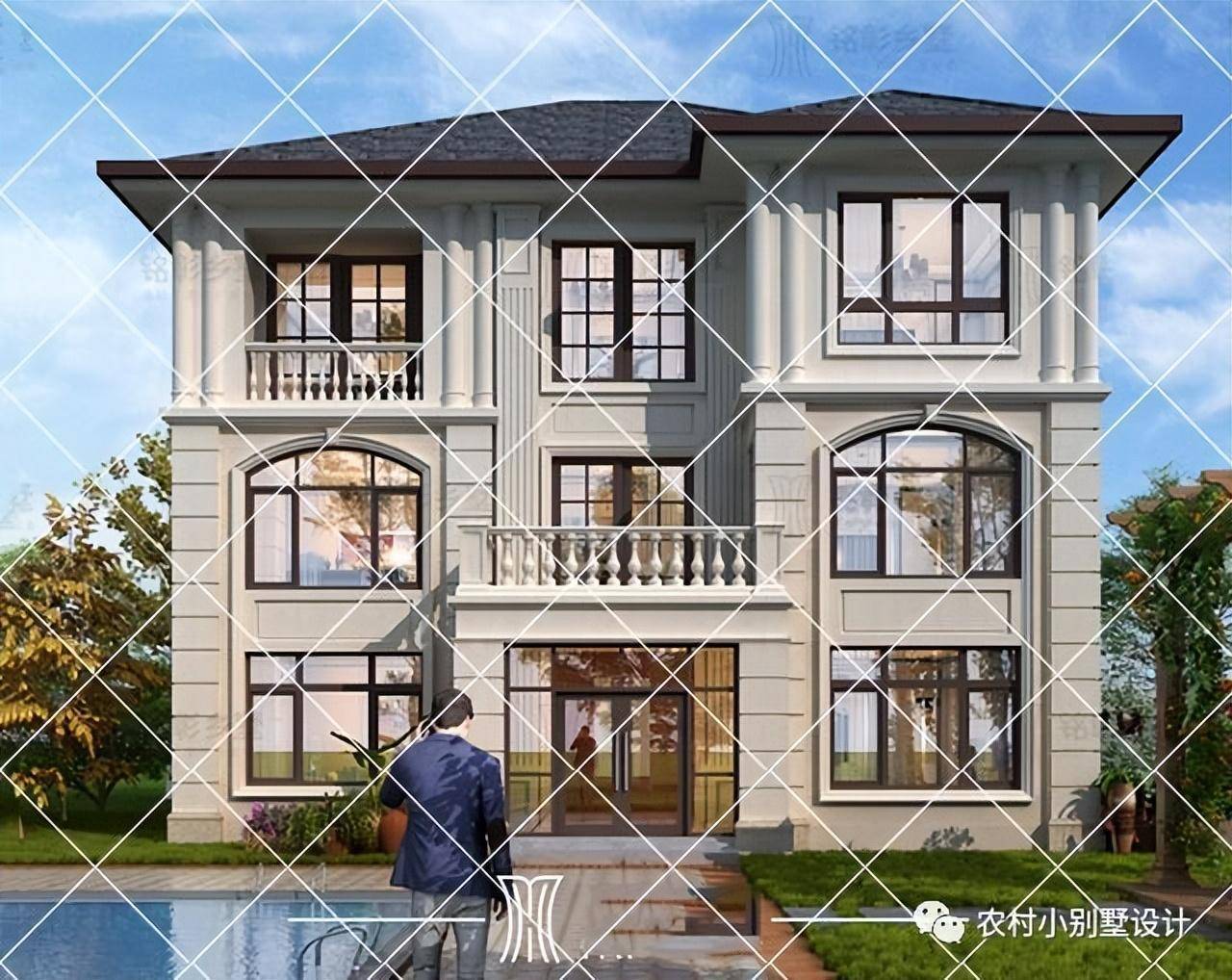 11款三层农村别墅自建房,复式客厅旋转楼梯_房子_造价_风格