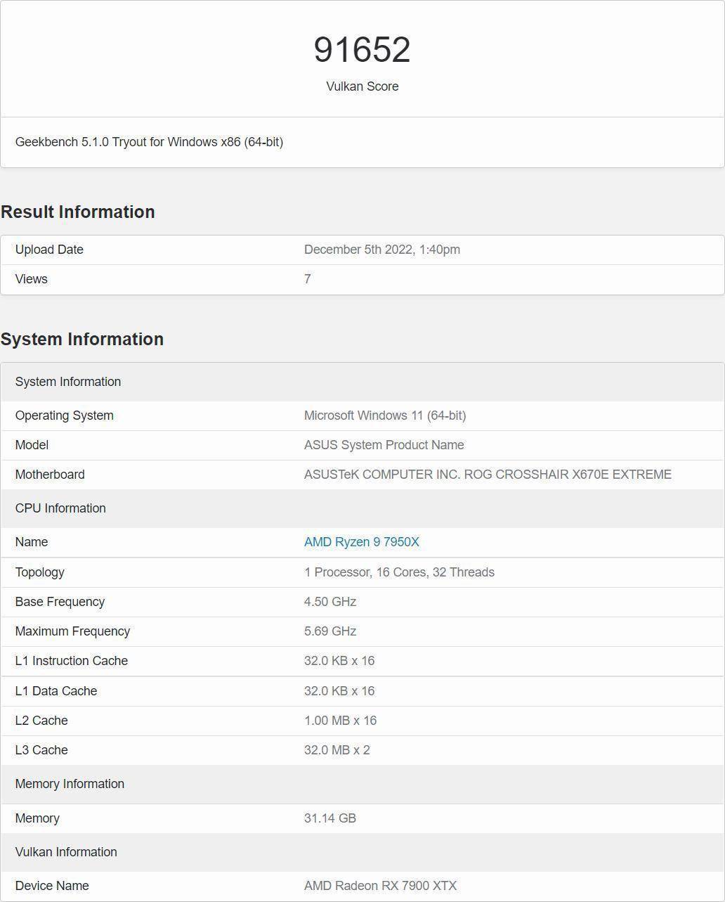 AMD RX 7900 XTX 显卡 OpenCL 和 Vulkan 测试曝光