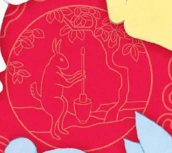 奔腾不息的场景,展现了生命的灵动,生机与温情,背景衬以"玉兔捣药"