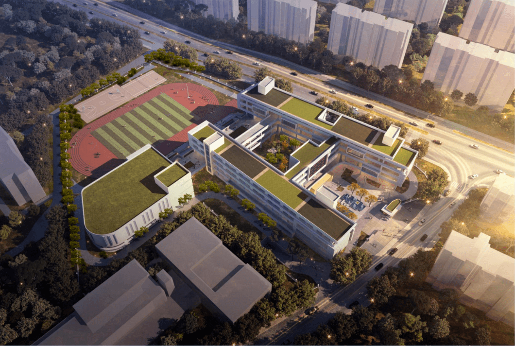 狮山路配建小学03迎江路中学新建工程位于桥北,打造24班中学,项目施工