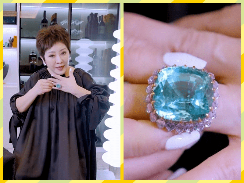 向太罕见晒稀有蓝宝石大钻戒,总量达80点3克拉,灯光下闪闪发光_钻石