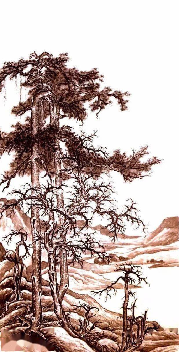 【国画教程】写意《寒林平野》_水笔_山水画_中国