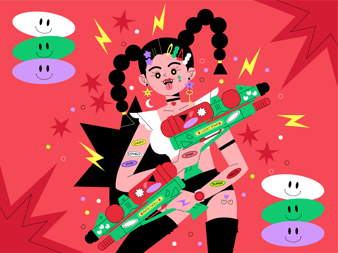 色彩个性张扬的高饱和怪诞插画_在线_艺术_铅笔