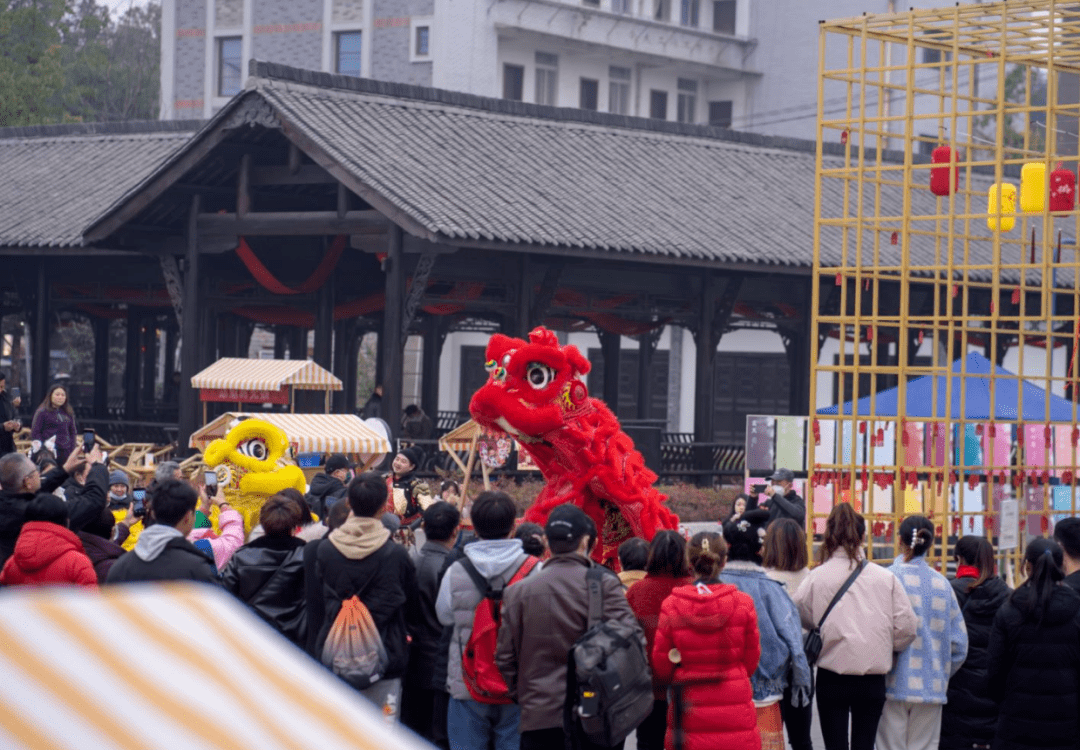 接福现场可谓是超级欢乐~板凳舞狮采青撒福祥狮献瑞喜迎春happy