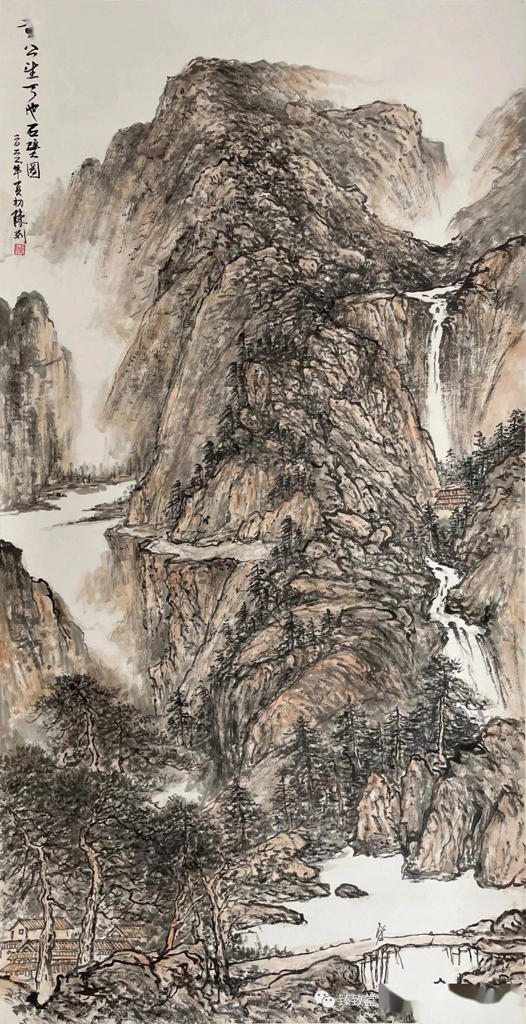 cm卢秀宴 临明代沈周 庐山高 192cmx98cm程国安 仿明代杜琼 寒山雪景