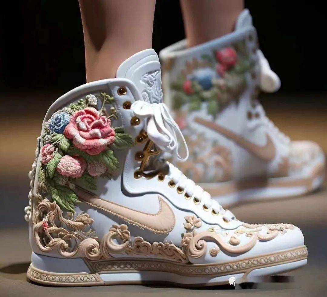 鞋设当几何色彩花卉与球鞋融合