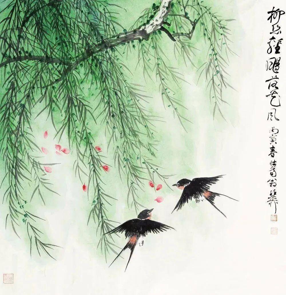 大师们笔下的国画,春暖花开,杨柳依依,撩人心扉!_春风_郑午昌_柳燕舞