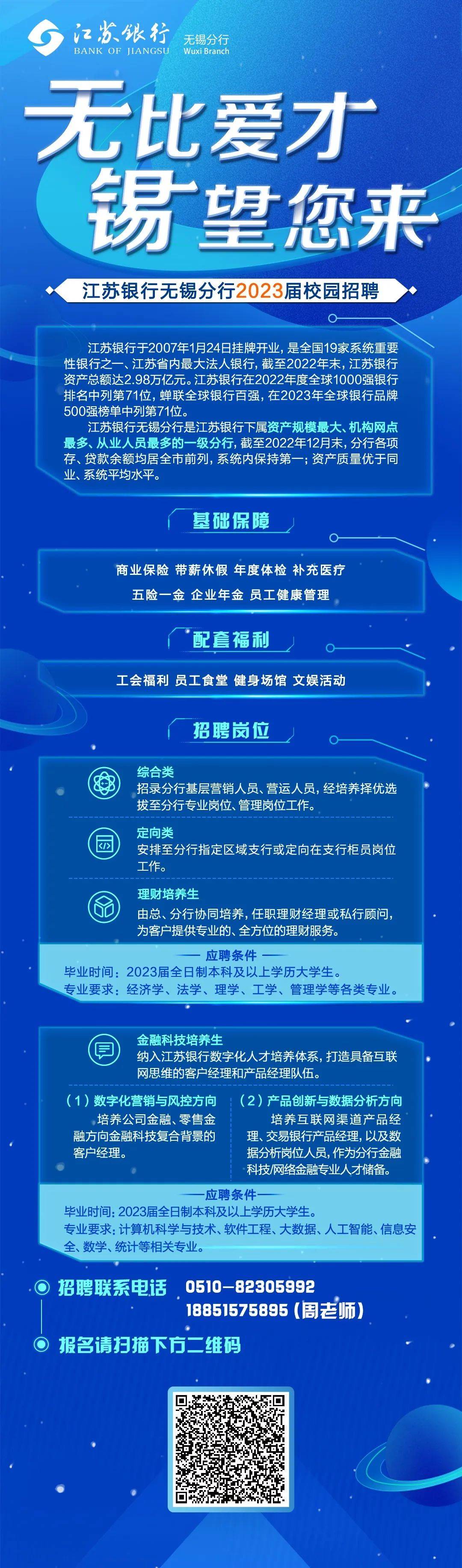 招聘快讯｜江苏银行无锡分行2023届校园招聘