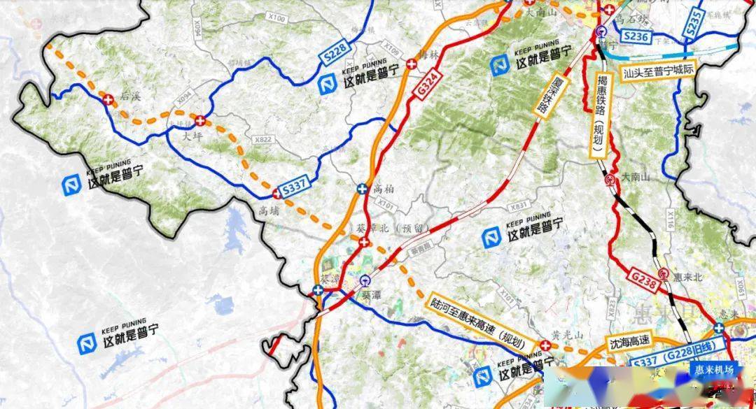 从图片上看,该高速公路,从陆河引出,进入普宁南阳山区片的后溪,大坪