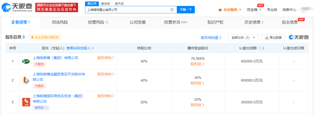 陆家嘴投资成立房地产开发公司 注册本钱150亿