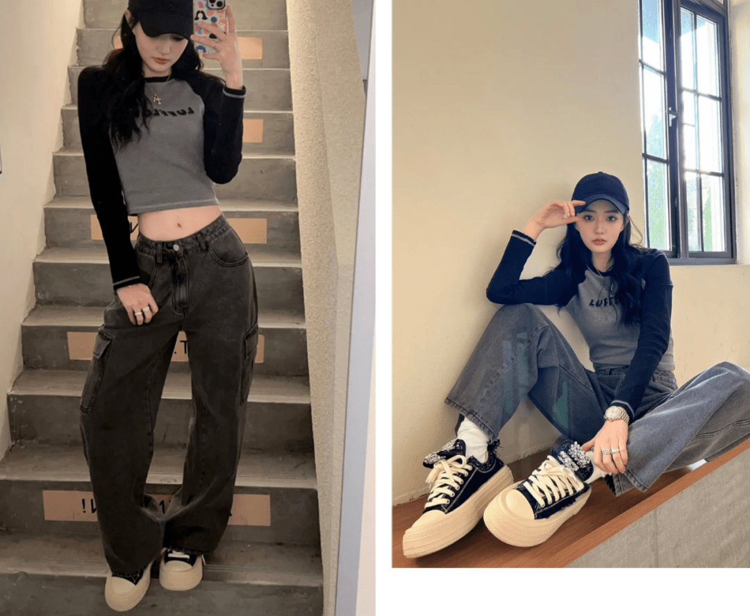 工装裤 老爹鞋太复古范了!155到170女生这么穿,太显高显飒了!