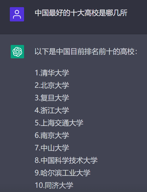ChatGPT评中国最好的十大高校