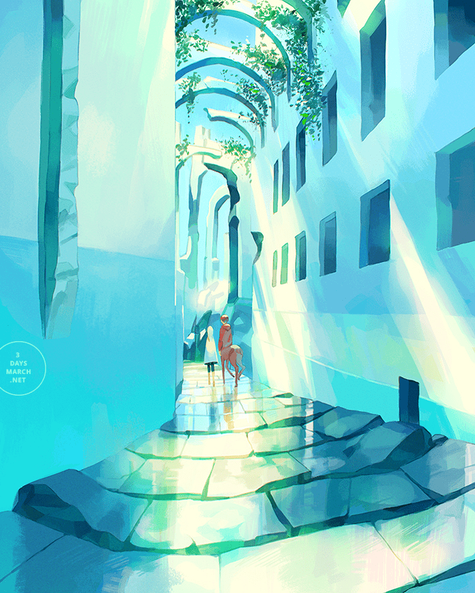 超梦幻的唯美光影场景插画