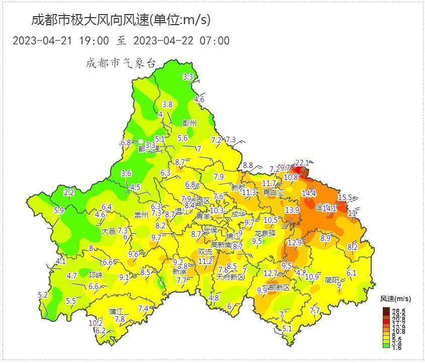 成都市气象台：大风短时临近，局地风力可达7级或以上中东部地方偏北风 9639