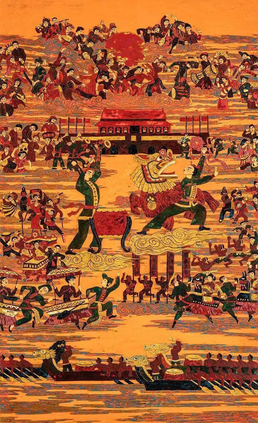 漆画作品《吉庆祥和》作者:许建宁石雕作品《绣党旗》 作者:李幼琴