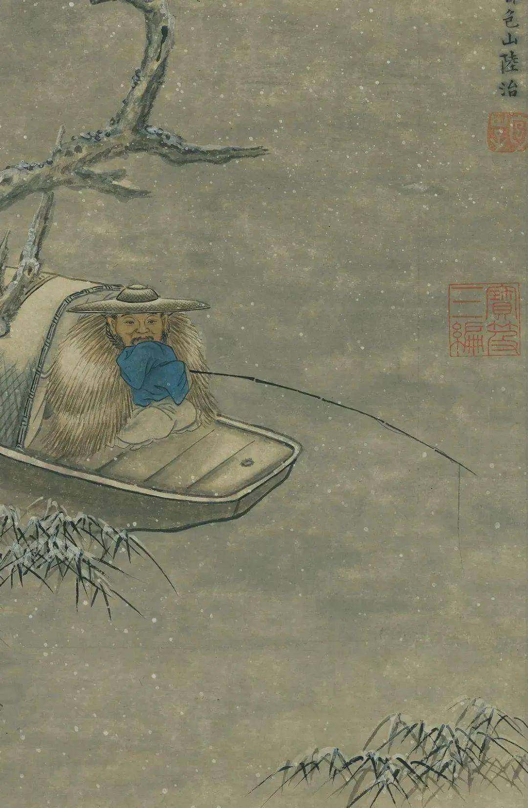 每日一赏 |中国国画历代精品高清展:明 陆治 《寒江钓艇图》_包山子
