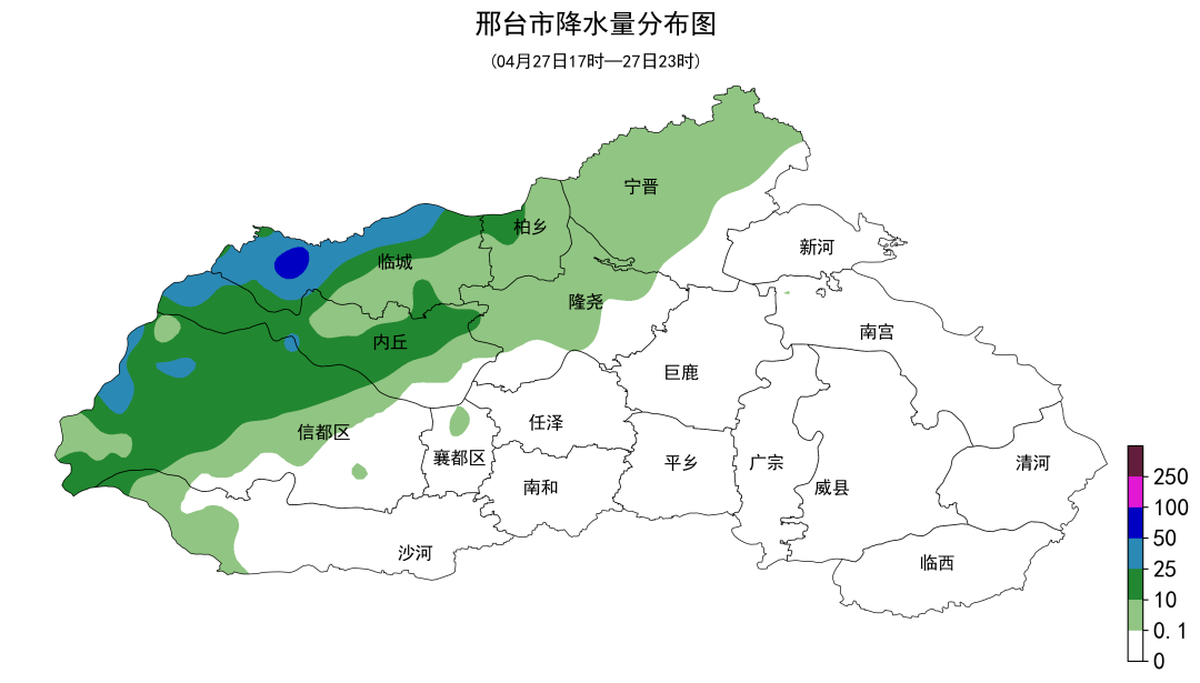 6毫米,10毫米以上69站出現在信都,內丘,臨城,柏鄉,隆堯,25毫米以19站