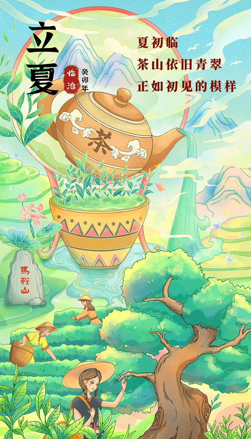 立夏(手绘插图)_马鞍山_茶树_茶叶