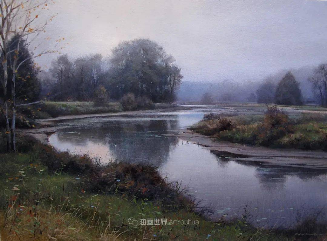 加拿大画家雷纳托·穆奇洛画笔下的超写实油画,宁静反光的水面,和平