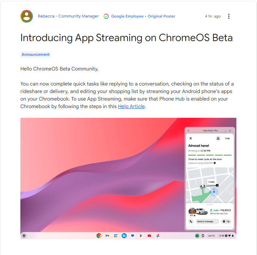 谷歌正式宣布Chromebook将允许从Android手机流式传输运行应用程序
