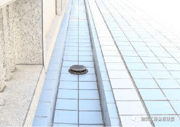 高跨屋面向低跨屋面排水时,在低屋面排水口处设置水簸箕;在其他室外